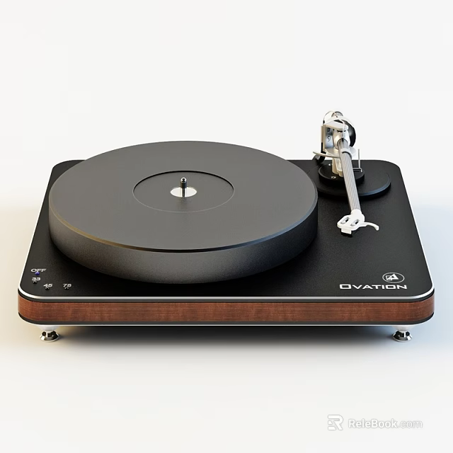 High Quality Turntable Audio System With Black Platter Wooden Base And Metal Tonearm 3d model 