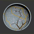 Blue Handcrafted Ceramic Bowl With Yellow Crackle Lines And Pink Cherry Blossom Branches