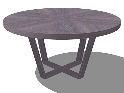Round Dark Wooden Dining Table With Radial Pattern Top And Crossed Legs 3d model