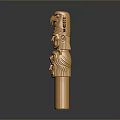 Golden Totem Pole Sculpture With Eagle Wings And Multiple Facial Carvings