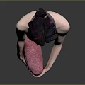 Woman Stretching Leg in Gray Tank Top and Pink Leggings Against Gray Background