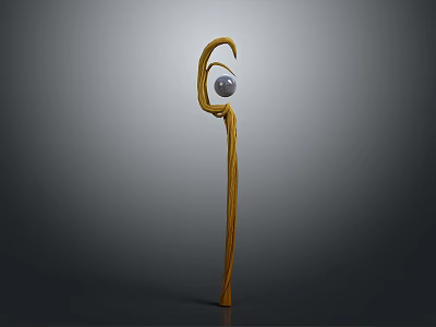 Yellow Abstract Sculpture With Curved Stem And Glass Eye Sphere 3d model