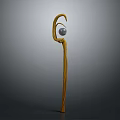 Yellow Abstract Sculpture With Curved Stem And Glass Eye Sphere