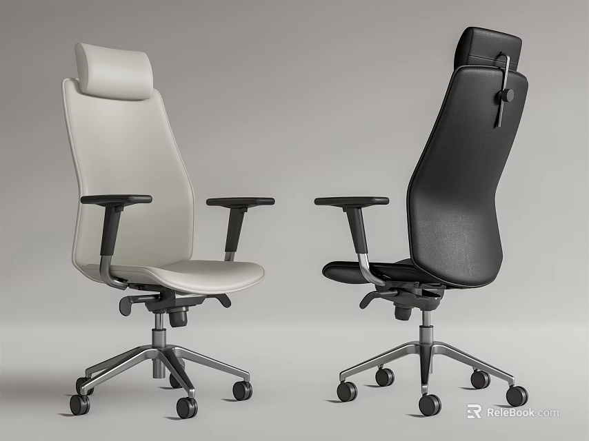 Modern White and Black Office Chairs with Ergonomic Design Armrests Swivel Wheels and Adjustable Backrests 3d model 