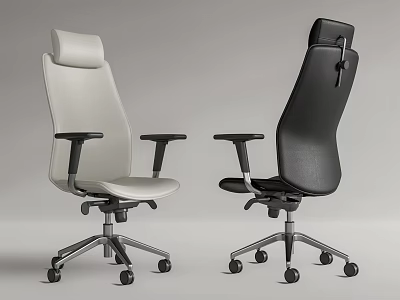 Modern White and Black Office Chairs with Ergonomic Design Armrests Swivel Wheels and Adjustable Backrests 3d model