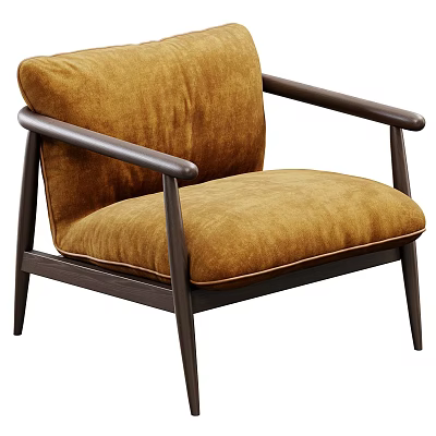 Brown Velvet Single Sofa With Wooden Arms And Modern Design For Living Room 3d model