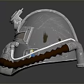 Metallic Tactical Weapon Helmet With Top Device Transparent Visor Communication Device And Brown Hose