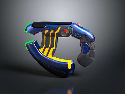 Futuristic Sci Fi Weapon With Blue Yellow Black Tech Design And Green Light Effects 3d model