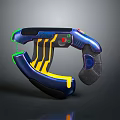 Futuristic Sci Fi Weapon With Blue Yellow Black Tech Design And Green Light Effects