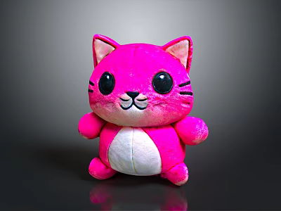 Pink Cat Plush Toy With Big Eyes White Belly Soft Stuffed Design 3d model