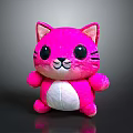 Pink Cat Plush Toy With Big Eyes White Belly Soft Stuffed Design