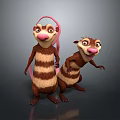Animated Game Movie Characters With Brown White Stripes Pink Hair Lively Stance And Exaggerated Expressions