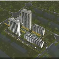 Aerial View Planning of Residential Complex with High Rise Low Rise Buildings Greenery and Roads