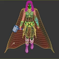 Mythical Female Warrior In Silver Armor With Red Cape Holding Hammer Standing Pose