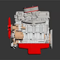 Detailed Red And Silver Engine 3D Model With Fan Pipes And Mechanical Components
