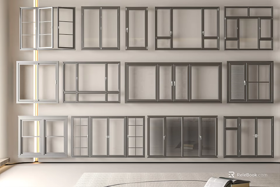 Assorted Glass Window Styles Display Different Designs for Home Interiors 3d model