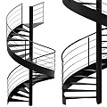 Modern Spiral Staircase Design With Metal Railings And Black Steps