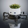 White Planter With Eye Patterns And Spider Like Legs Holding Succulent Plant