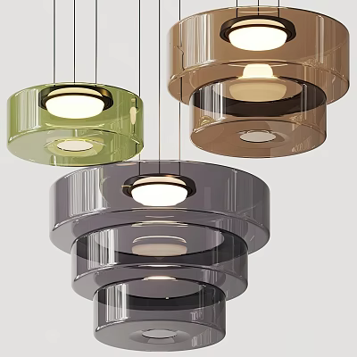 Modern Multi Layered Chandeliers In Green Brown Gray With Illuminated Acrylic Design 3d model