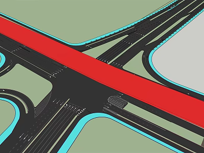 Complex Multi Level Highway Interchange With Structured Traffic Lanes And Road Network Design 3d model