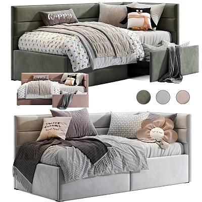 Stylish Children's Bed With Soft Bedding Pillows And Multiple Color Options 3d model