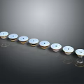 White Round Lighting Combination Eight Units Arranged in Arc on Black Surface Gold Base Reflections