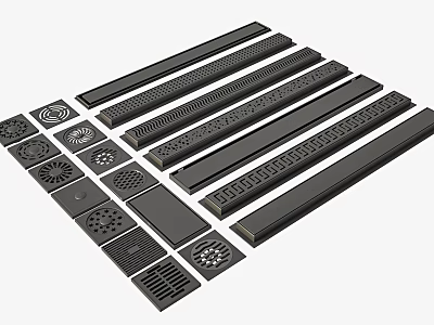 Assorted Black Vent Covers and Grilles with Diverse Patterns and Sizes 3d model