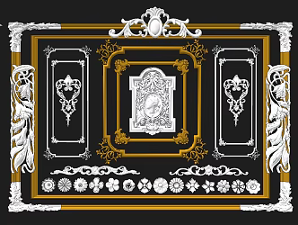 European style gypsum line classical gypsum carved line wall panel corner flower 3d model