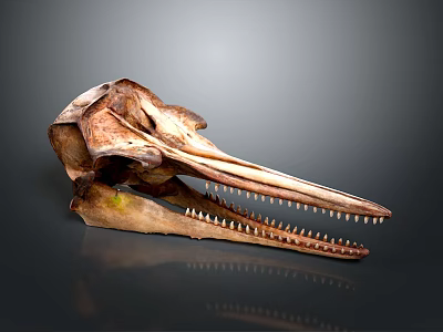 Home Decor Skull Model With Brown Finish Long Beak And Sharp Teeth On Dark Background 3d model