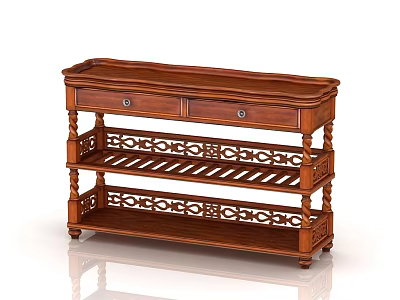 Elegant Classic Wooden Console Table With Carved Design Drawers And Shelves 3d model