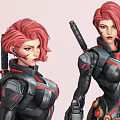 Game Movie Character 3D Models With Red Hair Black Combat Suits And Guns