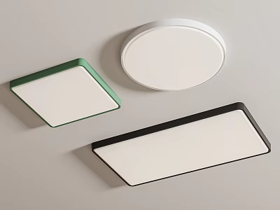 Modern Ceiling Lights With Square Round Rectangular Shapes And Green White Black Frames 3d model