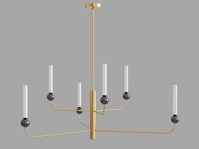 Modern Gold Metal Chandelier With Candle Shaped Arms And Black Decorative Balls 3d model