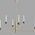 Modern Gold Metal Chandelier With Candle Shaped Arms And Black Decorative Balls