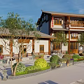 Rural Landscape Featuring Traditional Houses Surrounded By Green Trees Central Courtyard Gardens And Farmland