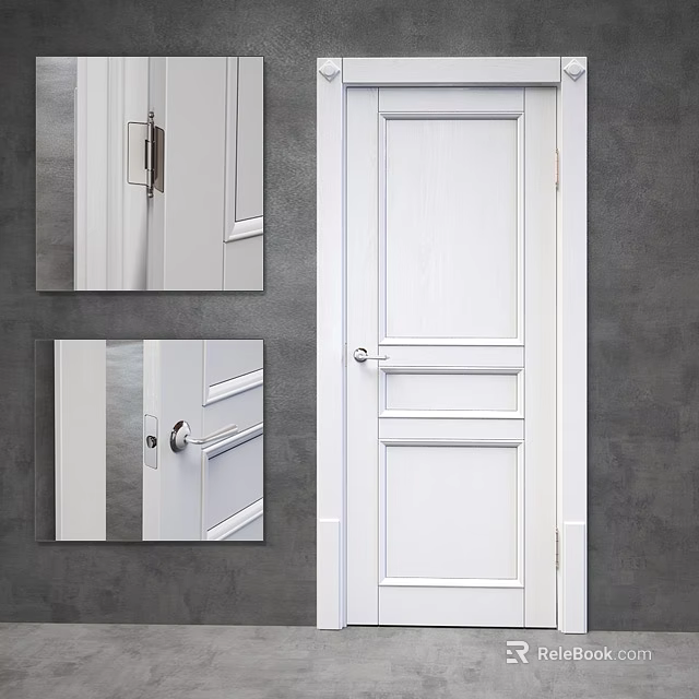 White Interior Swing Door With Panel Design And Chrome Door Handle 3d model