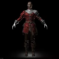Medieval Man Dressed In Red Coat With Silver Shoulder Armor Brown Belt And Boots