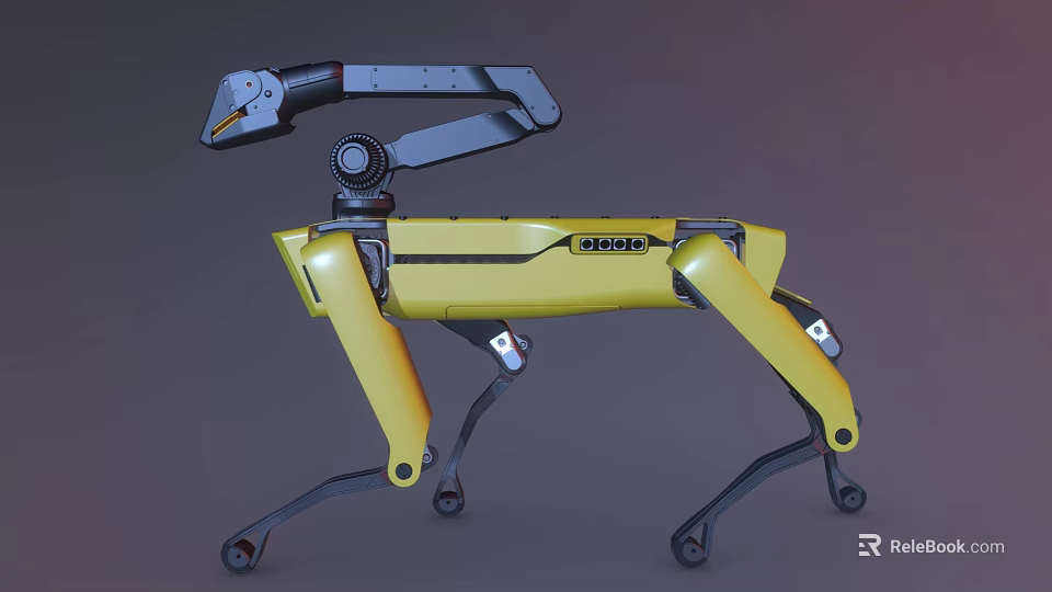 Smart Machine Yellow Robot Dog With Mechanical Arm SHINER Wheels And Mechanical Legs 3d model 