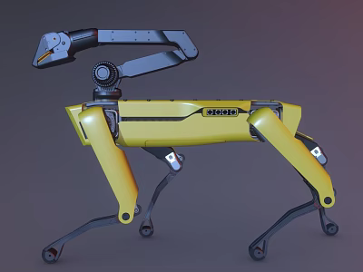 Smart Machine Yellow Robot Dog With Mechanical Arm SHINER Wheels And Mechanical Legs 3d model