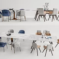 Modern Dining Table Set With Marble Top And Multi Colored Chairs 3d model
