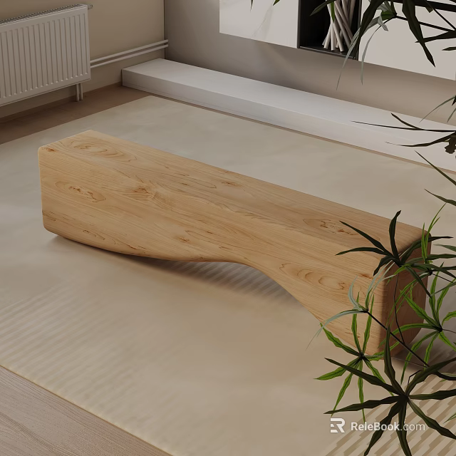 Wooden Shoe Bench In Modern Indoor Space With Natural Wood Design And Green Plant Near Mat 3d model 