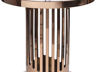 Rose Gold Metal Side Table With Round Marble Top And Hollow Vertical Striped Design 3d model