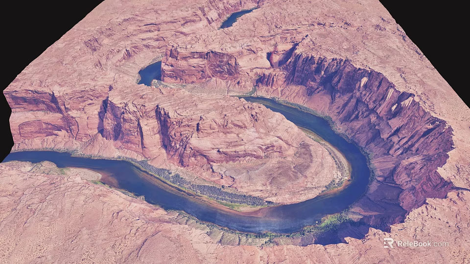 Red Rock Canyon Natural Landscape With Winding River And Aerial View Scenery 3d model 