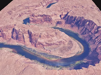 Red Rock Canyon Natural Landscape With Winding River And Aerial View Scenery 3d model