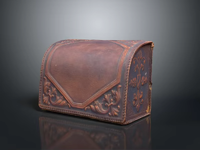 Brown Leather Storage Box With Intricate Carved Decorative Patterns And Vintage Style 3d model
