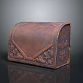 Brown Leather Storage Box With Intricate Carved Decorative Patterns And Vintage Style
