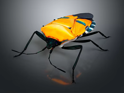 Vibrant Orange Black Insect With Green Accents Long Black Legs On Dark Background 3d model