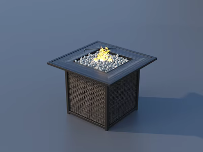 Modern Square Outdoor Fire Pit With Woven Design Stone And Flame On Top 3d model