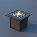 Modern Square Outdoor Fire Pit With Woven Design Stone And Flame On Top