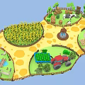 Scenic Farm Park With Windmill Cow Sunflower Field And Fountain Area
